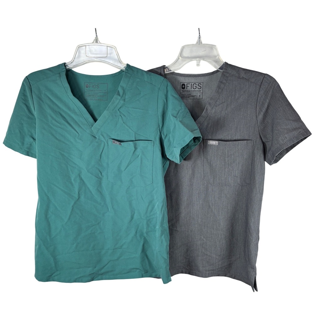 Figs Catarina One Pocket Scrub Top Women Small Lot of 2 V-Neck Technical‎ FW1000